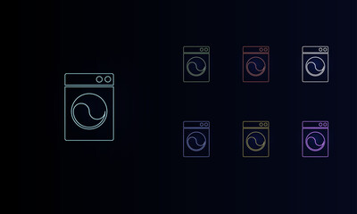 Poster - A set of neon washer symbols. Set of different color symbols, faint neon glow. Vector illustration on black background