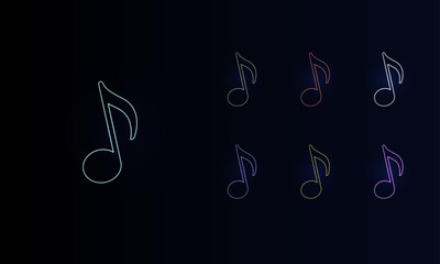 Poster - A set of neon musical note symbols. Set of different color symbols, faint neon glow. Vector illustration on black background