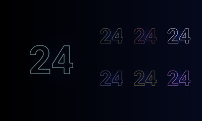 Poster - A set of neon around the clock symbols. Set of different color symbols, faint neon glow. Vector illustration on black background