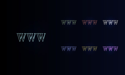Poster - A set of neon www symbols. Set of different color symbols, faint neon glow. Vector illustration on black background