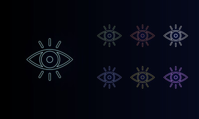 Poster - A set of neon vision symbols. Set of different color symbols, faint neon glow. Vector illustration on black background