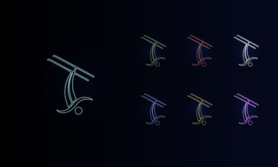 Poster - A set of neon freestyle skiing symbols. Set of different color symbols, faint neon glow. Vector illustration on black background