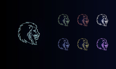 Poster - A set of neon lion head icons. Set of different color symbols, faint neon glow. Vector illustration on black background
