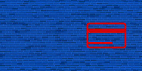 Poster - Blue Brick Wall with large red credit card symbol. The symbol is located on the right, on the left there is empty space for your content. Vector illustration on blue background