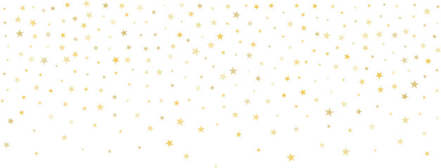 Wall Mural - Gold stars vector background, sparkling Christmas confetti falling isolated on white. Magic shining flying golden stars glitter backdrop, sparkle border