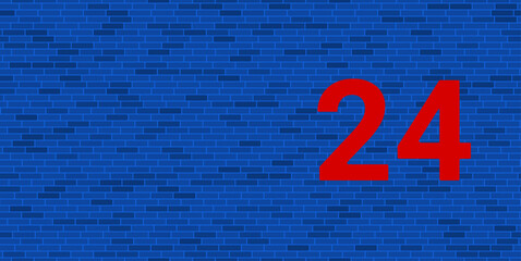 Poster - Blue Brick Wall with large red around the clock symbol. The symbol is located on the right, on the left there is empty space for your content. Vector illustration on blue background