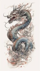 Wall Mural - Full body japanese dragon tattoo design white back Ai generated art