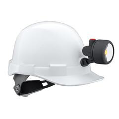 White safety helmet or hard cap with flashlight isolated on wihte background