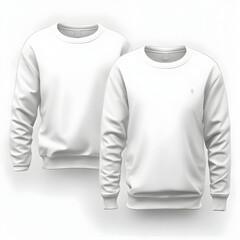 Comfy white crewneck sweatshirt mock up template, front and back view, isolated on white. Warm and cozy pullover design presentation for print.


