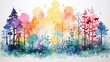 watercolor landscape with trees - generative ai