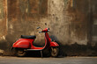 Red Motor Scooter Near Wall