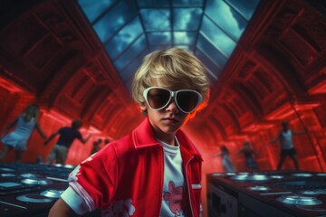 Wall Mural - Young Boy in Sunglasses and Red Jacket