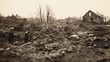 The rubble of destroyed houses due to the war