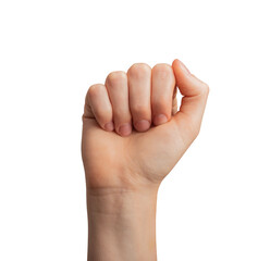 Wall Mural - Fist raised up. Women clenched hand isolated on white background