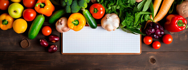 Wall Mural - A man writes a meal plan with vegetables. Generative AI.