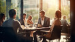 © alexkich - Serious business man team leader coach mentor talk to diverse business people