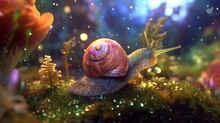 Iridescent Snail Forest Glitter Concept Art Macro Photography Illustration Picture AI Generated Art