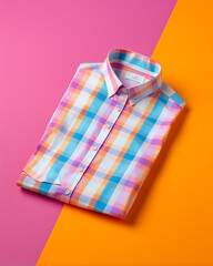 colorful print shirt: purple cyan orange plaid