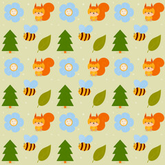  seamless pattern with squirrel, bee