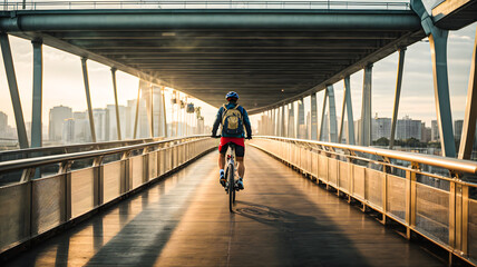 Wall Mural - man riding on bridge