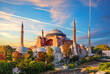Hagia Sophia Mosque of Istanbul, colorful sunset view, Turkey