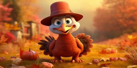 Wall Mural - cute Thanksgiving turkey character cartoon 