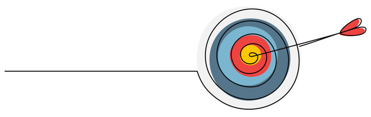 Poster - colorful target with arrow continuous line drawing. hand drawn linear goal symbol. vector illustrati