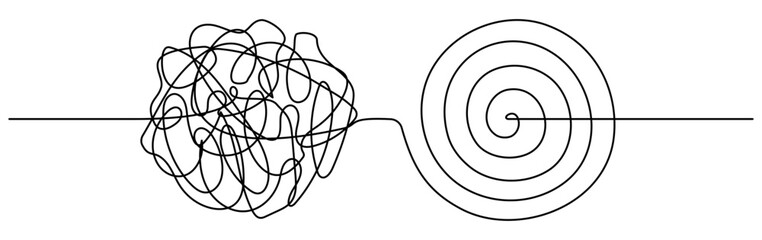 Poster - Chaos and mess circle continuous line drawn. Psychotherapy linear concept. Problem solution symbol. Vector illustration isolated on white.