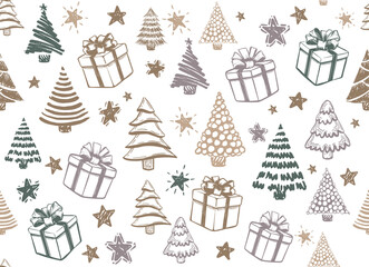 Wall Mural - Christmas tree, New Year set, hand drawn illustrations. Vector.	
