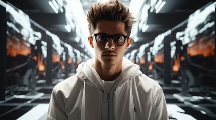Poster - Man creating and customizing their digital avatar for metaverse interactions.