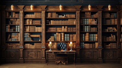 A 3D-rendered illustration of bookshelves within a library filled with old, vintage books, creating a nostalgic and intellectual atmosphere