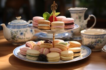 Poster - British Afternoon High Tea with a three-tiered platter of scones, cakes and sandwiches.