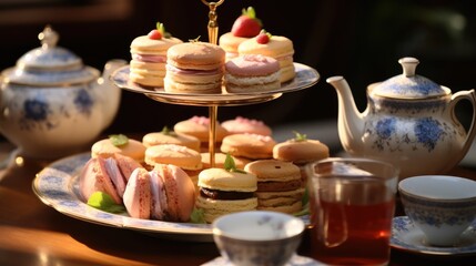 Poster - British Afternoon High Tea with a three-tiered platter of scones, cakes and sandwiches.