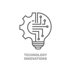 Wall Mural - Innovation Technologies icon with lightbulb and gear sign. Creative solution bulb and cogwheel vector symbol. EPS 10
