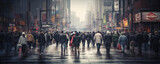 Fototapeta Londyn - Crowd of people walking on city street