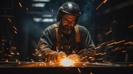 Poster - Portrait of a steel welder at factory.
