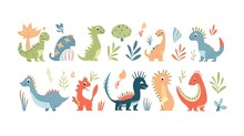 Dinosaurs Vector Set In Cartoon