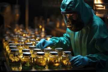 Poster - a laboratory technician following ethical disposal protocols for hazardous genetic materials. concep