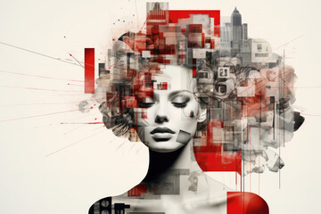 Trendy urban design contemporary art collage of woman portrait