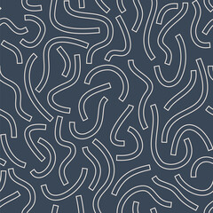 Poster - Monochrome geometric seamless pattern. White outline curved lines