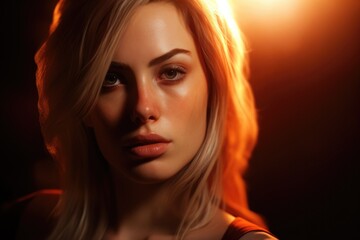 Poster - A woman with blonde hair wearing a black top. Versatile image suitable for various contexts.