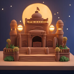 Wall Mural - 3d render of islamic temple on the moonlight background