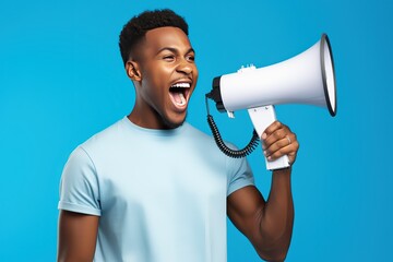 man shouting through megaphone