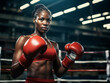 Black woman in boxing gloves on a ring. Concept of sport training. Ai generative illustration
