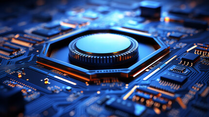 Poster - Closeup hardware background of motherboard. Circuit cpu microchip digital. Ai generative illustration