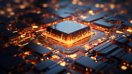 Poster - Closeup hardware background of motherboard. Circuit cpu microchip digital. Concept of technology. Ai generative illustration