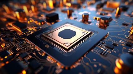 Poster - Closeup hardware background of motherboard. Circuit cpu microchip digital processor. Concept of technology. Ai generative illustration