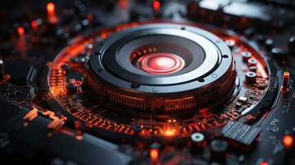 Poster - Closeup hardware background of motherboard. Circuit cpu microchip digital processor. Concept of technology. Ai generative illustration