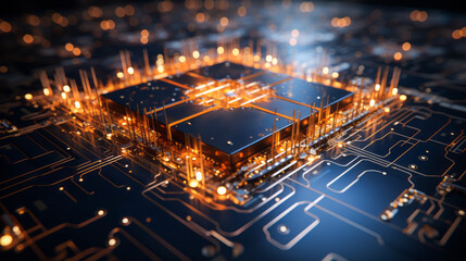 Poster - Closeup hardware background of motherboard. Circuit cpu microchip digital processor. Concept of technology. Ai generative illustration