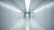 A doctor walk away, long corridor after hard day. Concept of success in medical industry. Ai generative